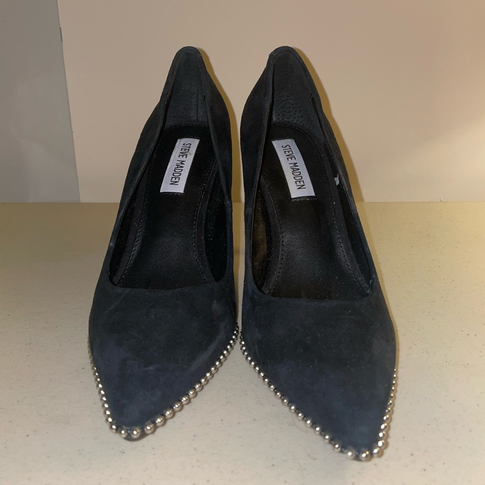 NWOT studded black suede stilettos